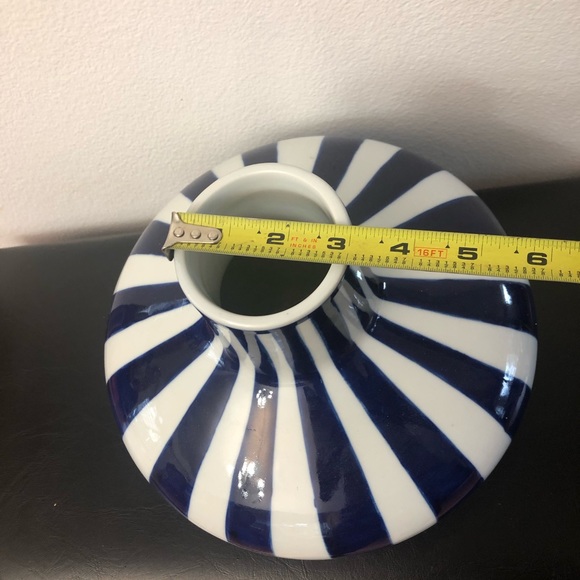 Vintage Decorative large Striped Blue and White Glass Flower Vase narrow top - Picture 6 of 7